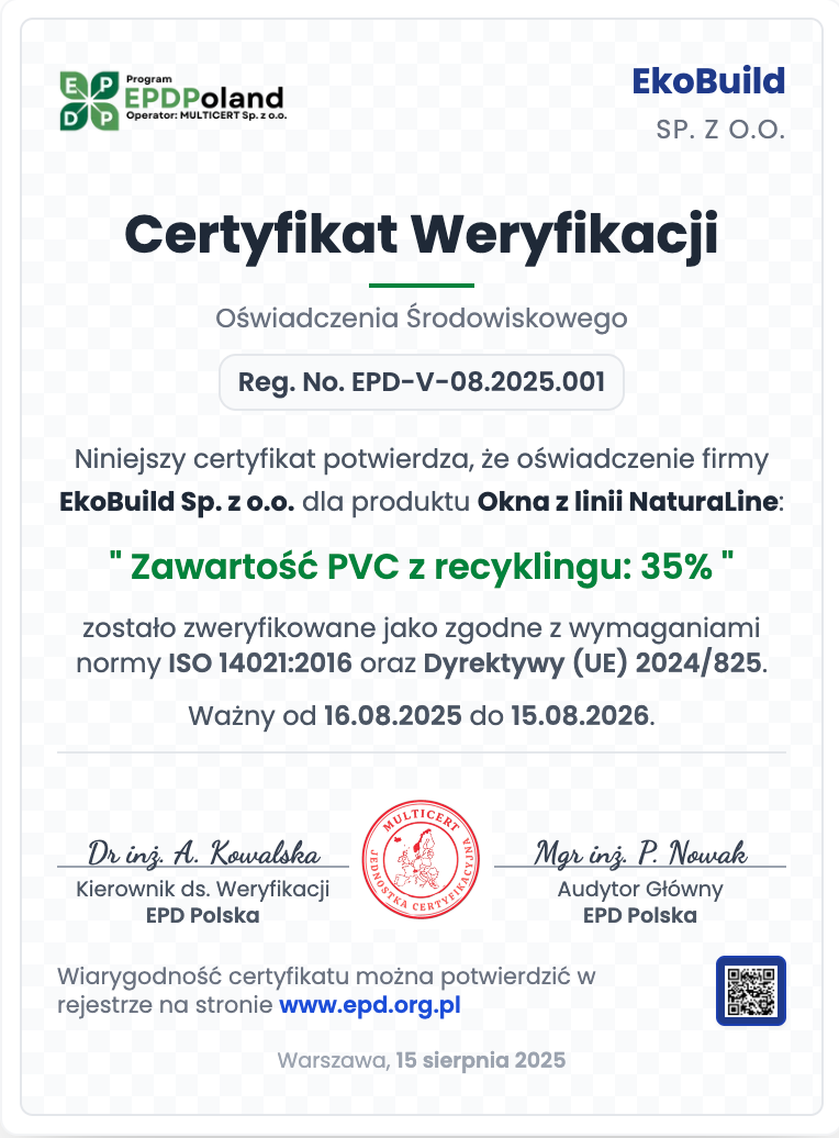 Przykładowy Certyfikat Weryfikacji Oświadczeń Środowiskowych EPD Polska